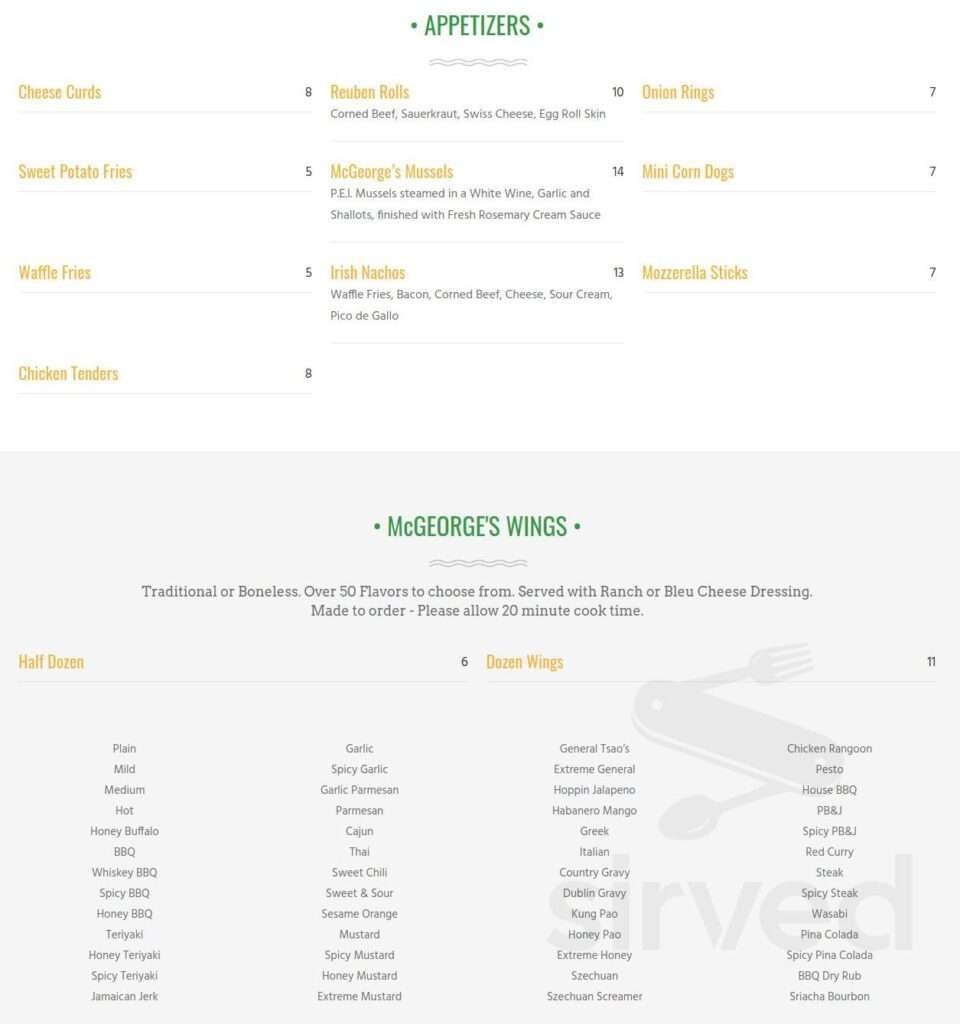 McGeorge’s Pub menu 3